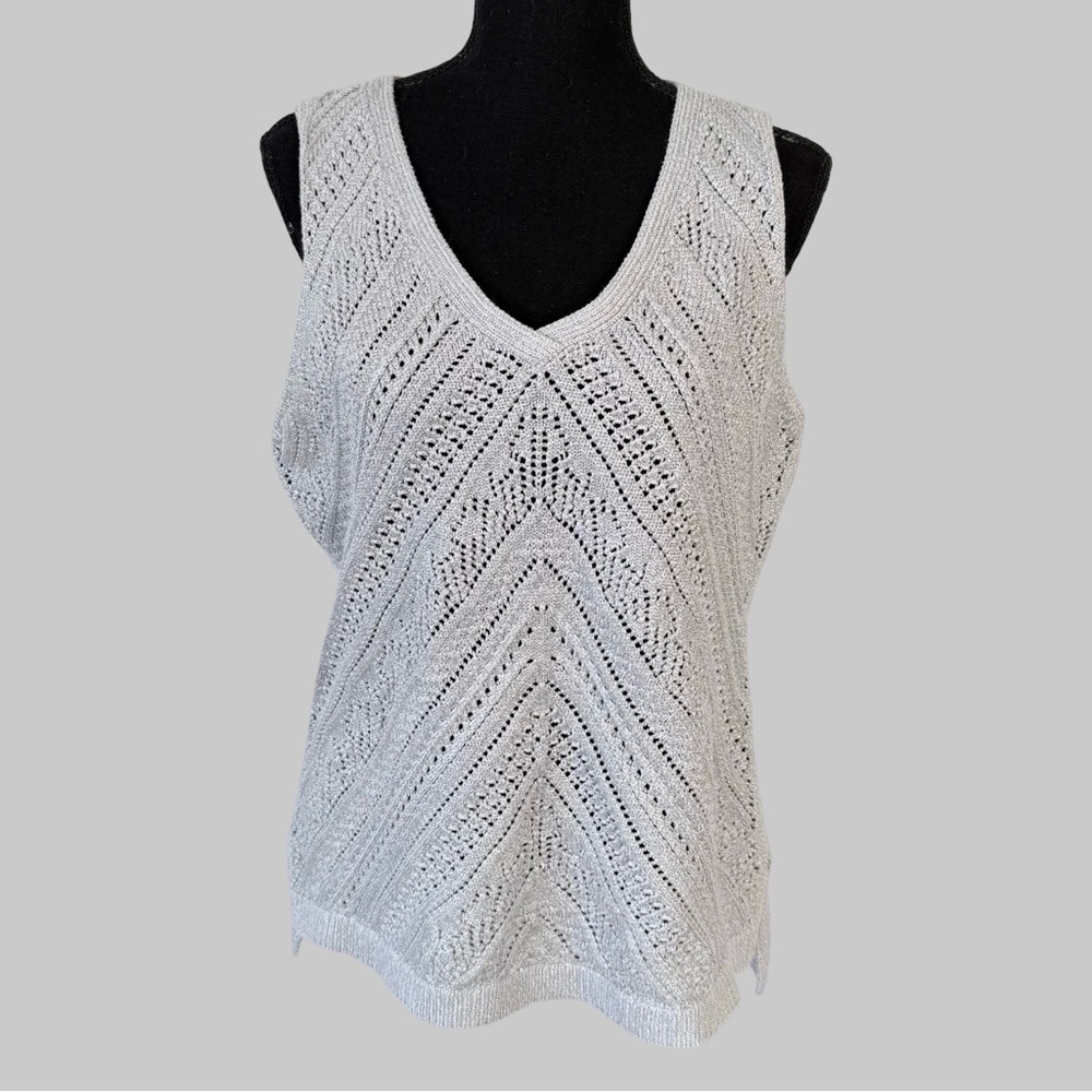 White House Black Market Metallic Cable Knit Sweater Vest Sleeveless
